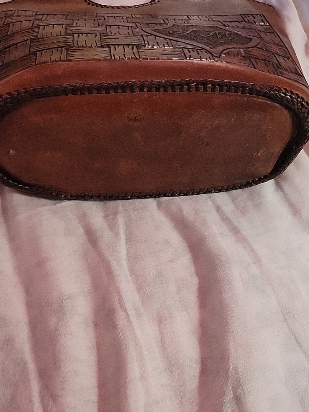 Vintage Leather Handbag Tote With Red Leather Interior and Topstitching - Picture 3 of 11